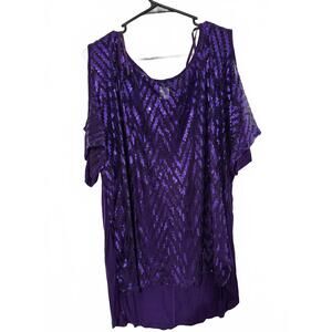 y2K Purple Sequin Cold Shoulder "going out" Top